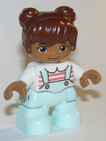 LEGO 47205pb071 Duplo Figure Lego Ville, Child Girl, Light Aqua Legs, White Top with Coral Stripes, Reddish Brown Hair