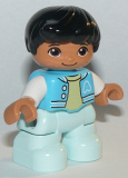 LEGO 47205pb074 Duplo Figure Lego Ville, Child Boy, Light Aqua Legs, Medium Azure Jacket, Bright Light Yellow Shirt, White Arms, Black Hair