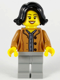 LEGO hol188 Woman, Black Hair, Medium Nougat Jacket, Dark Bluish Gray Shirt, Light Bluish Gray Legs