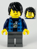 LEGO hol190 Man, Black Hair, Dark Azure Plaid Vest, Dark Blue Banana Shirt, Dark Bluish Gray Legs