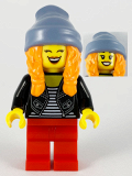LEGO hol191 Woman, Sand Blue Stocking Cap, Orange Ponytails, Black Jacket, Striped Shirt, Red Legs