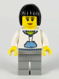 LEGO hol193 Woman, Black Hair, White Hoodie with Medium Blue Pouch and Hood, Light Bluish Gray Legs