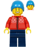 LEGO hol217 Man, Red Winter Jacket, Dark Blue Legs, Dark Azure Ski Beanie Hat