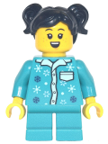 LEGO hol256 Girl - Dark Turquoise Pajamas, Dark Turquoise Short Legs, Black Pigtails