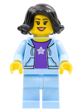LEGO hol261 Woman, Black Hair, Bright Light Blue Jacket, Dark Purple Star Shirt, Bright Light Blue Legs
