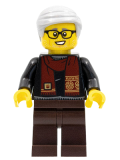 LEGO hol264 Grandfather, Black Shirt with Dark Red Scarf, Dark Brown Legs, Light Bluish Gray Hair