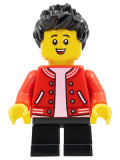 LEGO hol265 Child Boy, Red Jacket over White Shirt, Black Short Legs, Black Hair