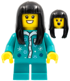 LEGO hol272 Child Girl, Dark Turquoise Pajamas, Long Black Hair, Short Legs