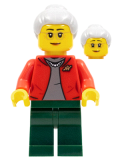 LEGO hol273 Grandmother, Red Jacket, Dark Bluish Gray Shirt, Dark Green Legs, Light Bluish Gray Hair, Glasses