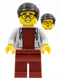 LEGO hol274 Man, Black Hair, Glasses, Light Bluish Gray Hoodie, Dark Red Shirt and Legs