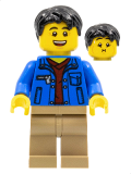 LEGO hol282 Man, Black Hair, Blue Jacket, Dark Red Shirt, Dark Tan Legs
