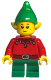 LEGO hol294 Elf - Dark Red Scalloped Collar with Bells, Bright Green Hat