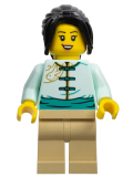 LEGO hol306 Lunar New Year Parade Participant - Female, Light Aqua Tang Jacket, Tan Legs, Black Hair