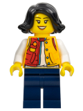 LEGO hol307 Lunar New Year Parade Spectator - Female, Red and Bright Light Orange Jacket, Dark Blue Legs, Black Hair