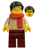 LEGO hol309 Lunar New Year Parade Spectator - Male, Red Scarf, Tan Sweater, Dark Red Legs, Black Hair, Rabbit Glasses