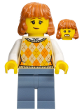 LEGO hol311 Lunar New Year Parade Spectator - Female, Tan Sweater with Orange Diamonds, Sand Blue Legs, Dark Orange Hair