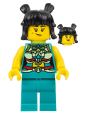 LEGO hol315 Lunar New Year Parade Participant - Musician, Female, Ornate Dark Turquoise Costume, Black Space Buns