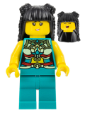 LEGO hol316 Lunar New Year Parade Participant - Musician, Female, Ornate Dark Turquoise Costume, Black Long Hair
