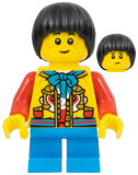 LEGO hol317 Lunar New Year Parade Spectator - Child Boy, Yellow Monkey King Jacket, Dark Azure Short Legs, Black Mop Top