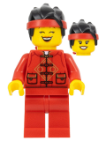 LEGO hol318 Lunar New Year Parade Participant - Female, Red Tang Jacket, Red Legs, Black Hair with Red Headband