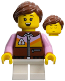 LEGO hol320 Lunar New Year Parade Spectator - Child Girl, Reddish Brown Jacket, White Short Legs, Reddish Brown Ponytail