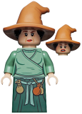 LEGO hp302 Wizard - HP Wizarding World Female, Medium Nougat Hat, Sand Green Top, Dark Green Skirt