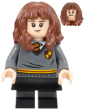 LEGO hp368 Hermione Granger, Gryffindor Sweater with Crest, Black Skirt, Black Short Legs with Dark Bluish Gray Stripes