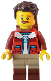 LEGO idea147 Camper - Male, Dark Brown Hair, Red Jacket, Dark Tan Legs with Reddish Brown Boots, Backpack