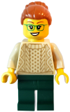 LEGO idea148 Camper - Female, Dark Orange Hair, Glasses, Tan Sweater, Dark Green Legs