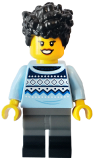 LEGO idea149 Camper - Female, Black Hair, Bright Light Blue Sweater, Dark Bluish Gray Legs with Black Boots
